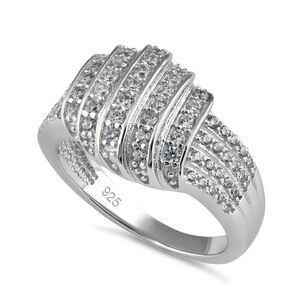 Solid Sterling Silver Elegant CZ Pave Ring New